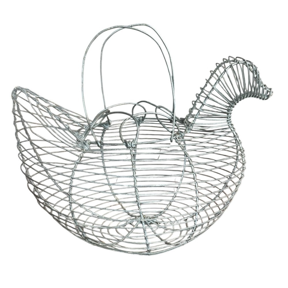 Modern Vintage Silver Wire Chicken Hen Basket
